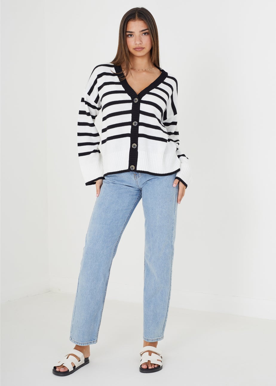Brave Soul Ivory V-Neck Striped Cardigan