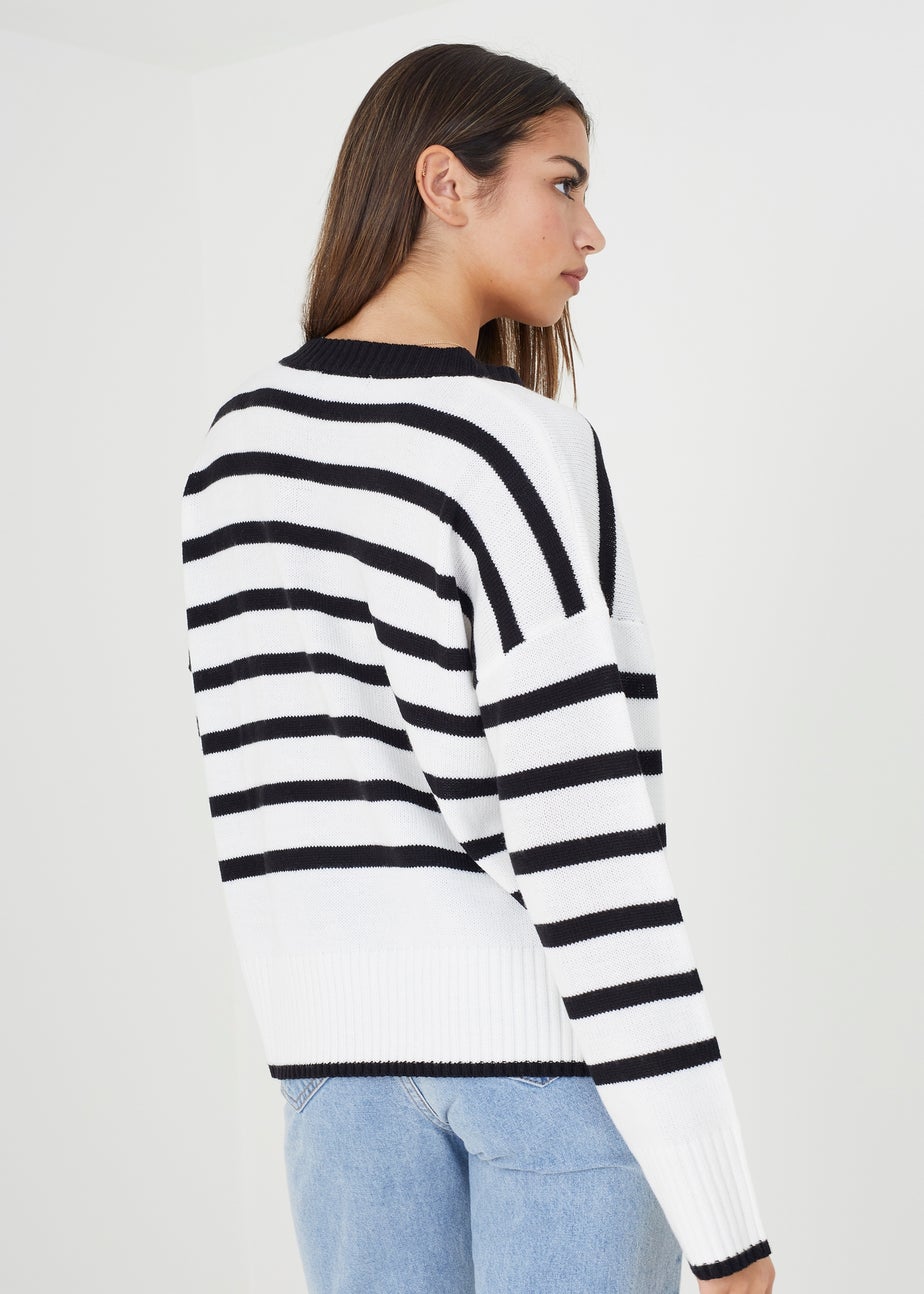 Brave Soul Ivory V-Neck Striped Cardigan
