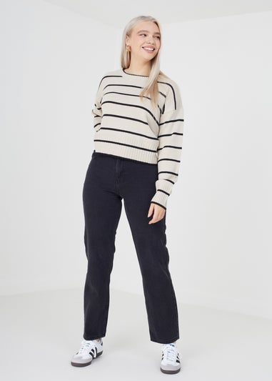 Brave Soul Beige Fine Stripe Lightweight Knitted Jumper