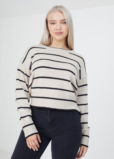 Brave Soul Beige Fine Stripe Lightweight Knitted Jumper