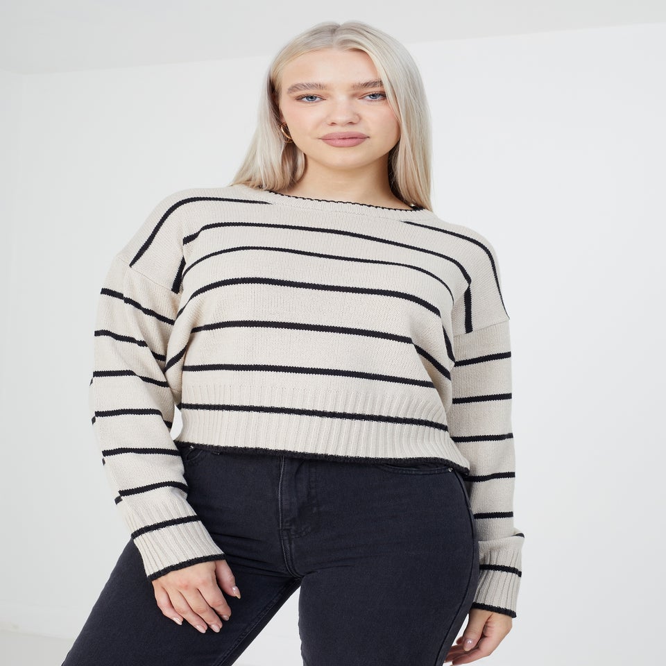 Brave Soul Beige Fine Stripe Lightweight Knitted Jumper