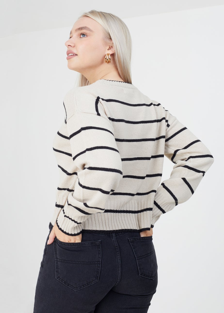 Brave Soul Beige Fine Stripe Lightweight Knitted Jumper
