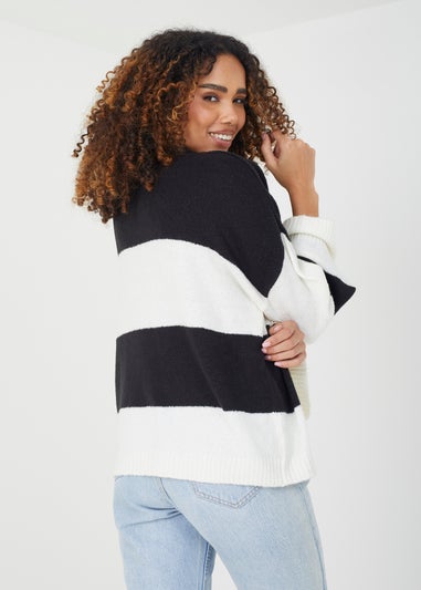Brave Soul Black Striped Lightweight Knitted Jumper