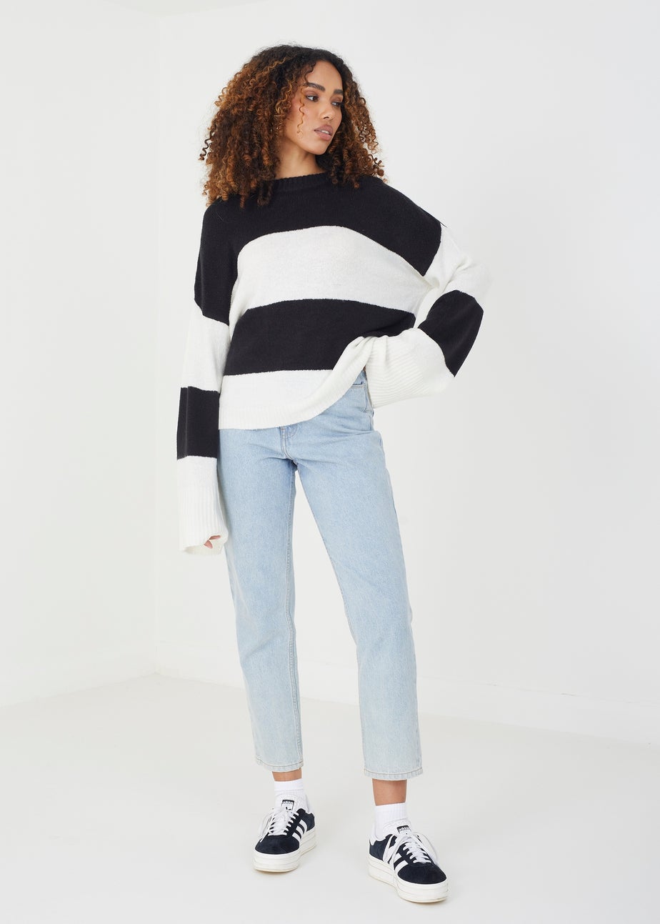 Brave Soul Black Striped Lightweight Knitted Jumper