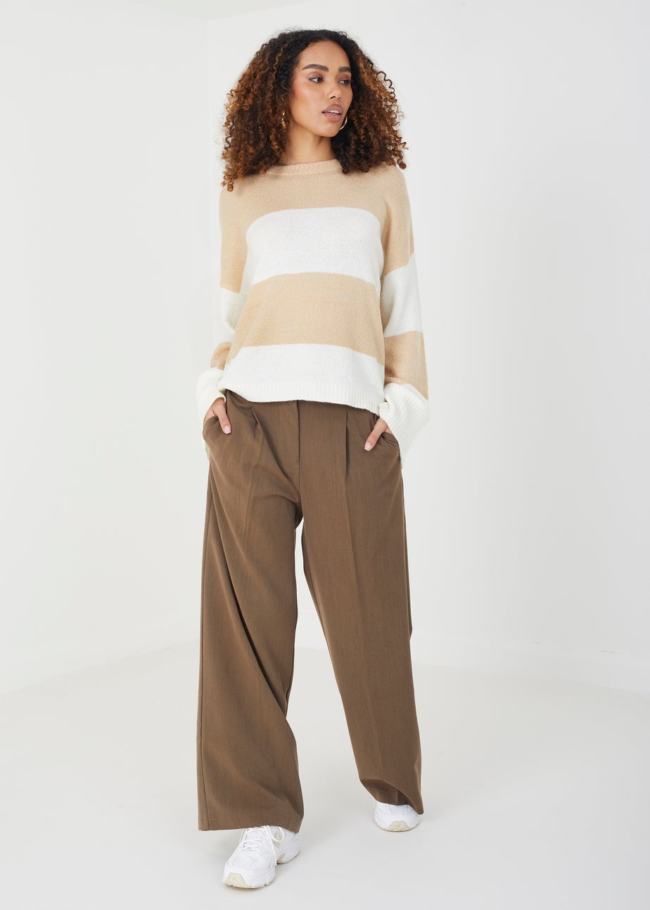 Brave Soul Beige Striped Lightweight Knitted Jumper