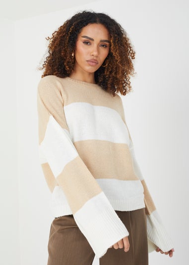 Brave Soul Beige Striped Lightweight Knitted Jumper