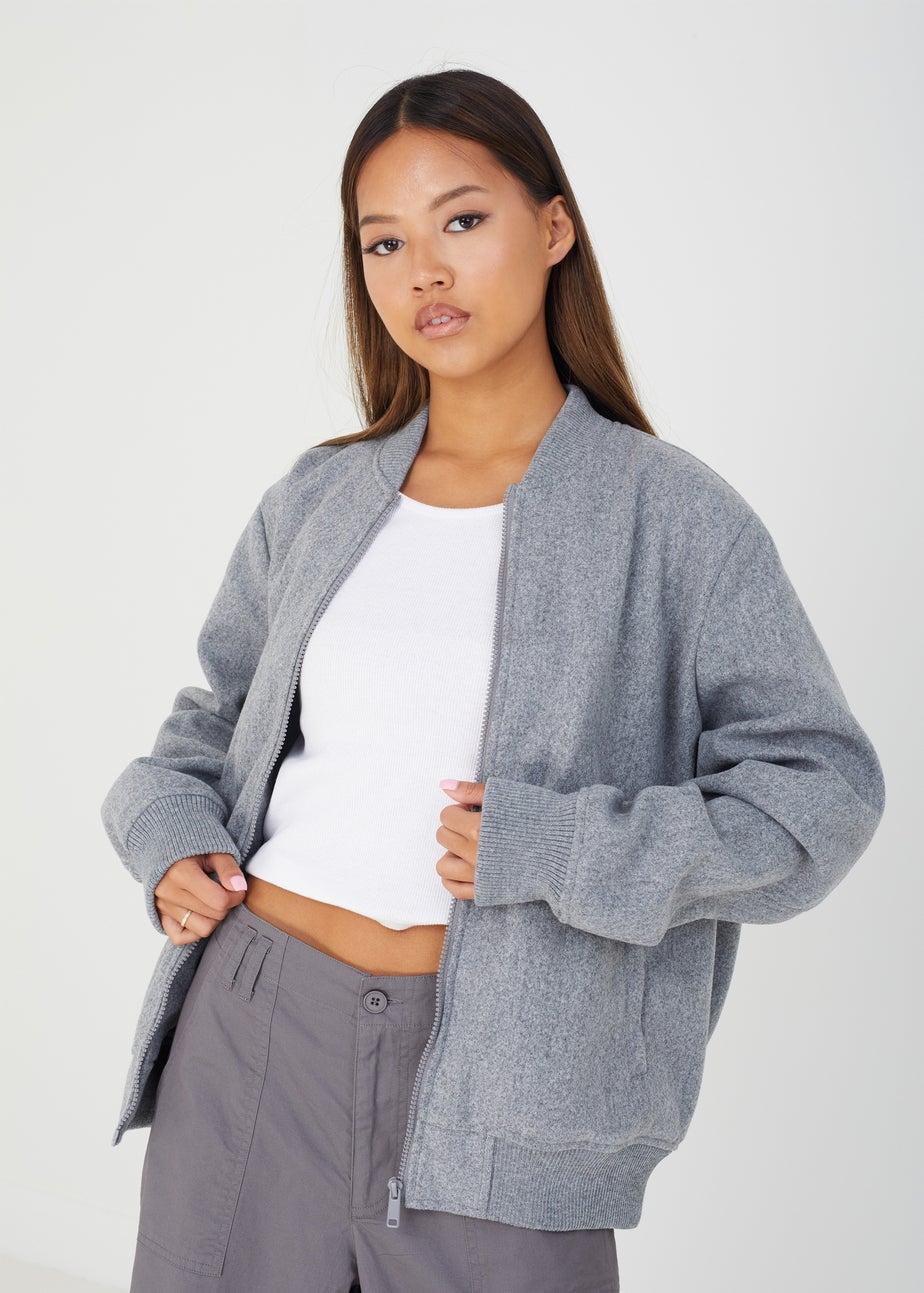 Brave Soul Grey Faux Wool Bomber Jacket