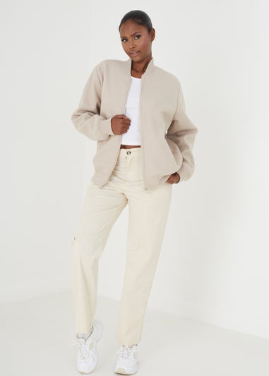 Brave Soul Beige Faux Wool Bomber Jacket