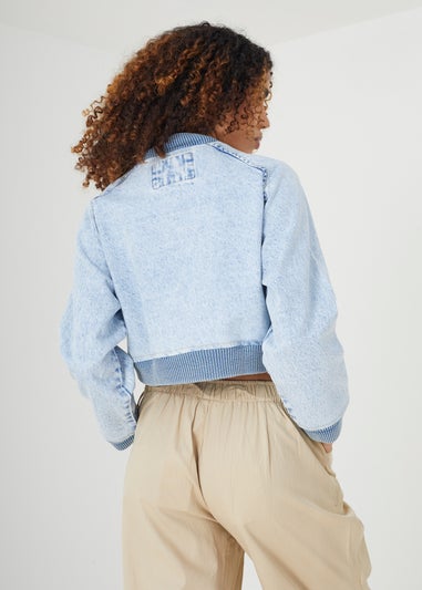 Brave Soul Light Blue Cropped Denim Bomber Jacket