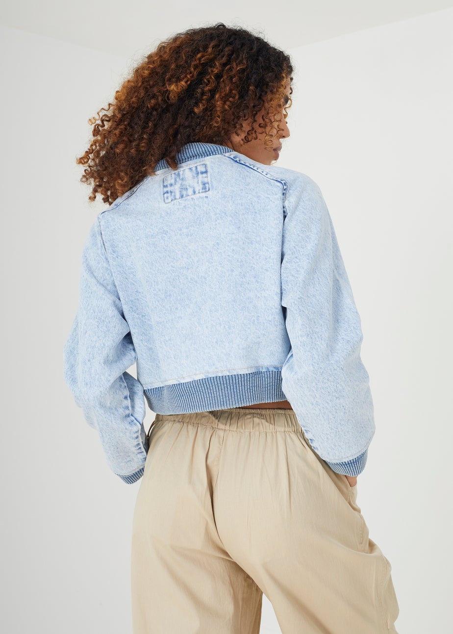 Brave Soul Light Blue Cropped Denim Bomber Jacket