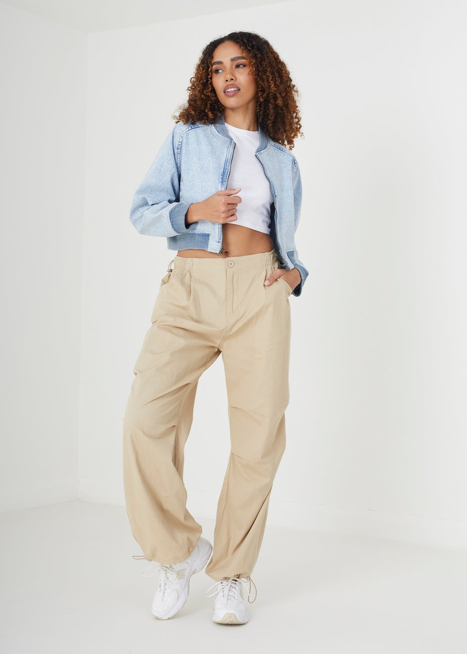 Brave Soul Light Blue Cropped Denim Bomber Jacket