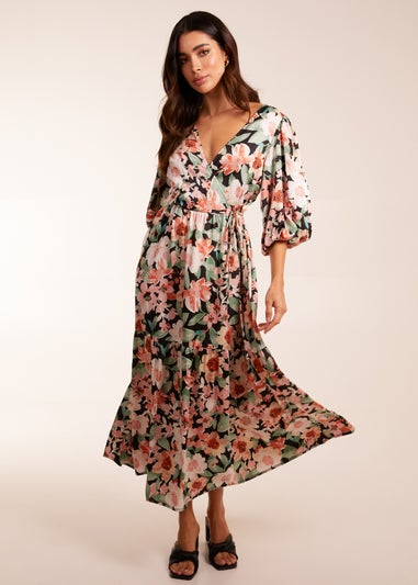Blue Vanilla Pink Oversized Wrap Floral Smock Dress