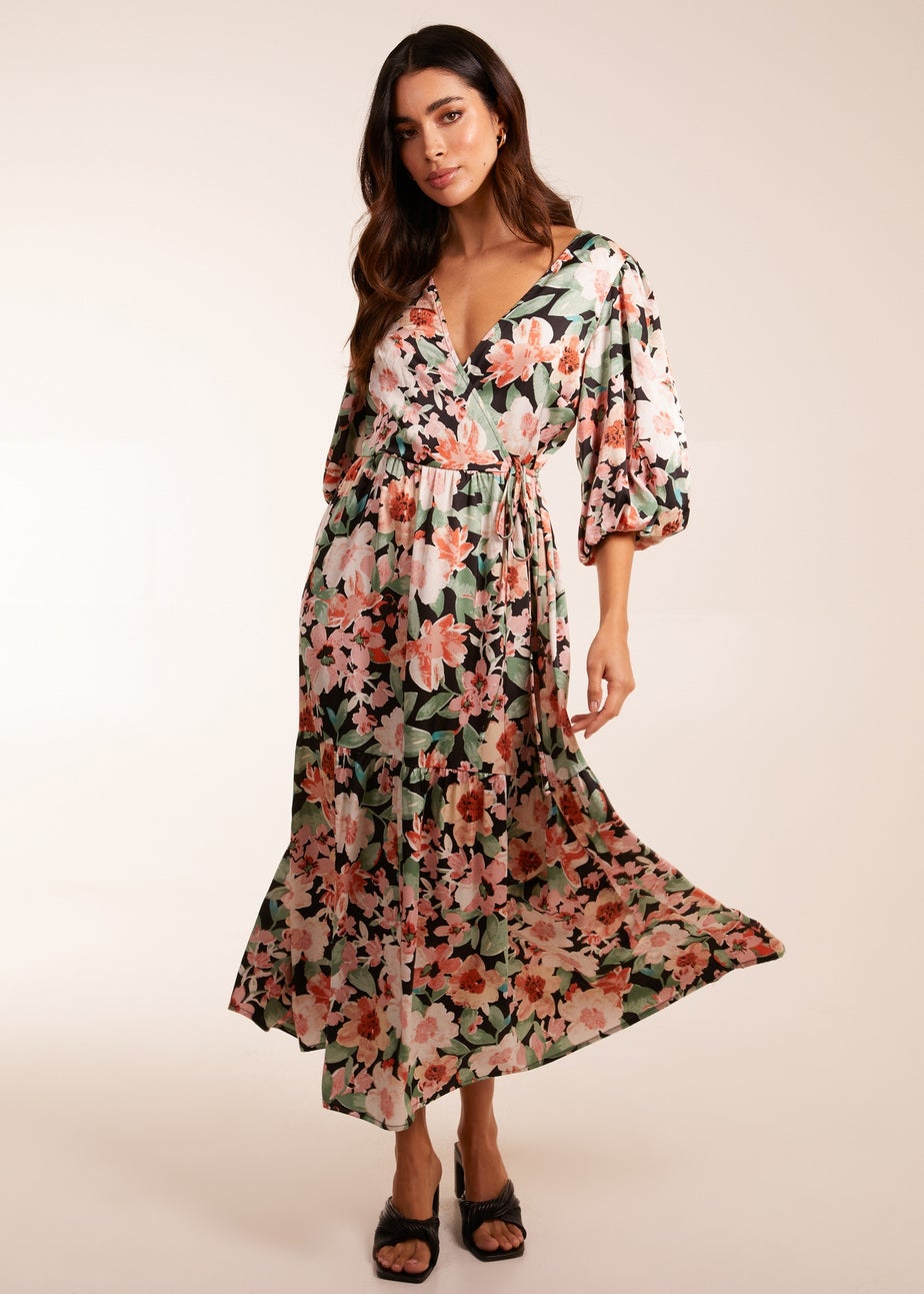 Blue Vanilla Pink Oversized Wrap Floral Smock Dress