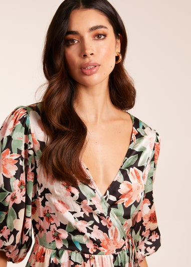 Blue Vanilla Pink Oversized Wrap Floral Smock Dress