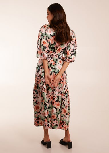 Blue Vanilla Pink Oversized Wrap Floral Smock Dress