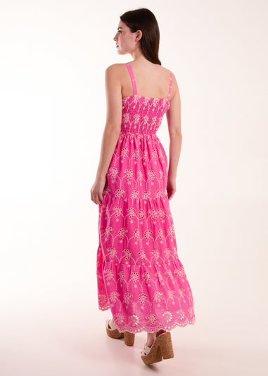 Blue Vanilla Pink Shirred Bust Midi Dress With Straps