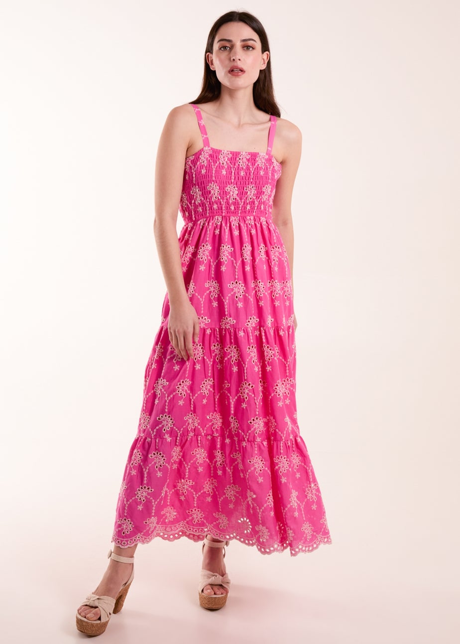 Blue Vanilla Pink Shirred Bust Midi Dress With Straps