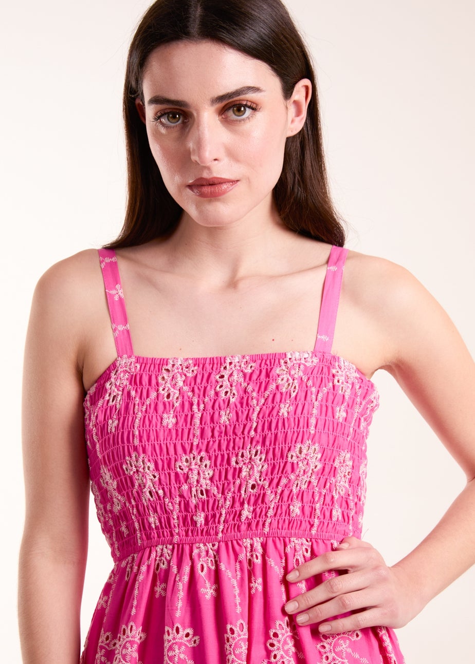 Blue Vanilla Pink Shirred Bust Midi Dress With Straps