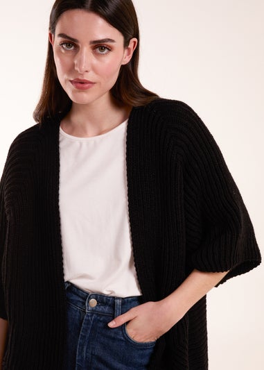 Blue Vanilla Black Knitted Mid Length Cardigan