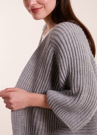 Blue Vanilla Grey Knitted Mid Length Cardigan