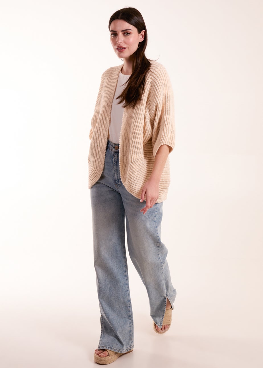 Blue Vanilla Beige Knitted Mid Length Cardigan