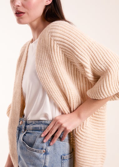 Blue Vanilla Beige Knitted Mid Length Cardigan