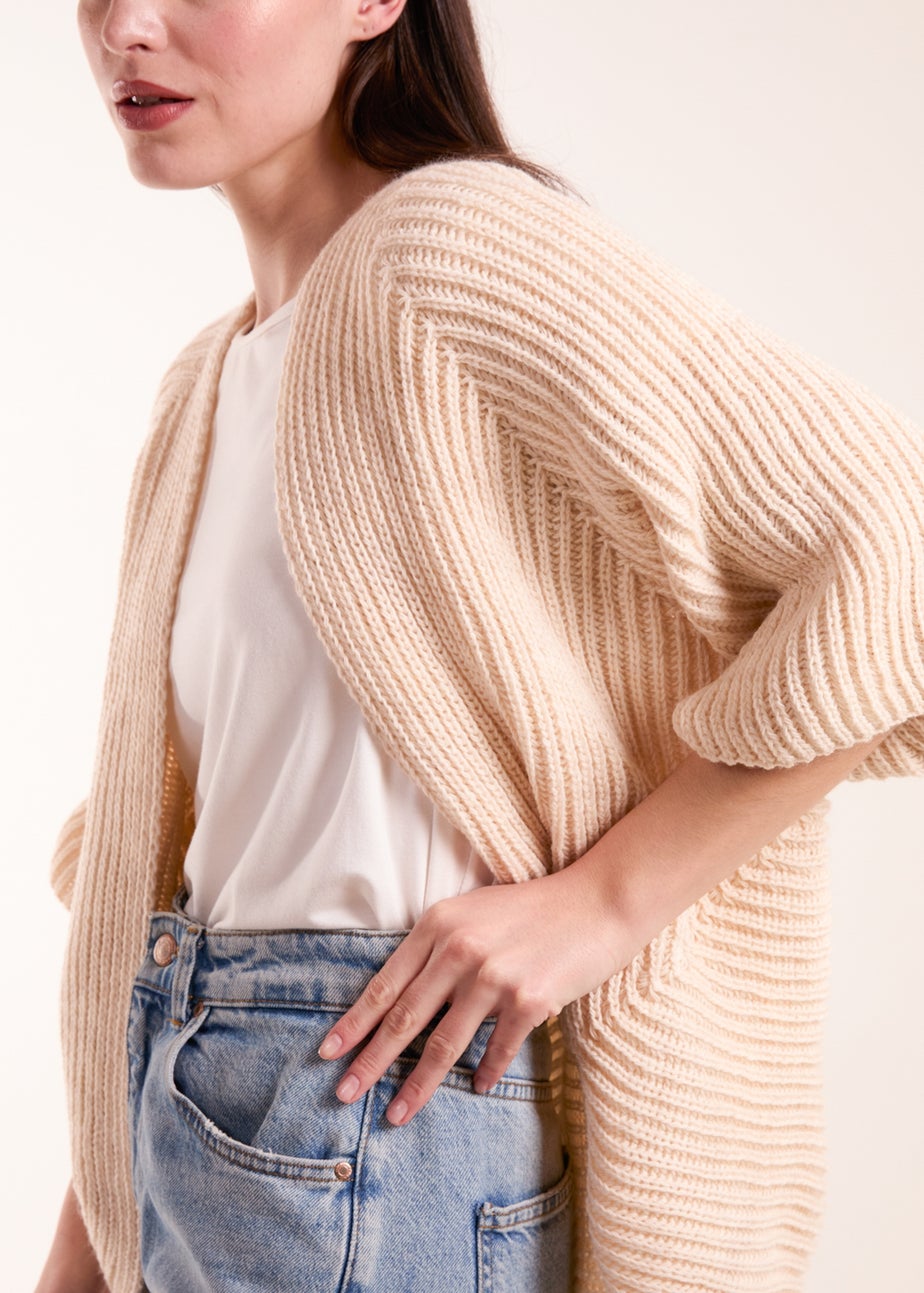 Blue Vanilla Beige Knitted Mid Length Cardigan