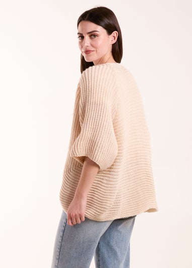 Blue Vanilla Beige Knitted Mid Length Cardigan