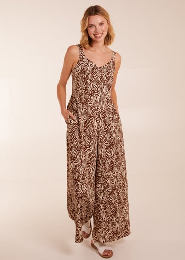 Blue Vanilla Brown Printed Side Pocket Jumpsuit