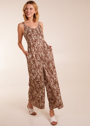 Blue Vanilla Brown Printed Side Pocket Jumpsuit