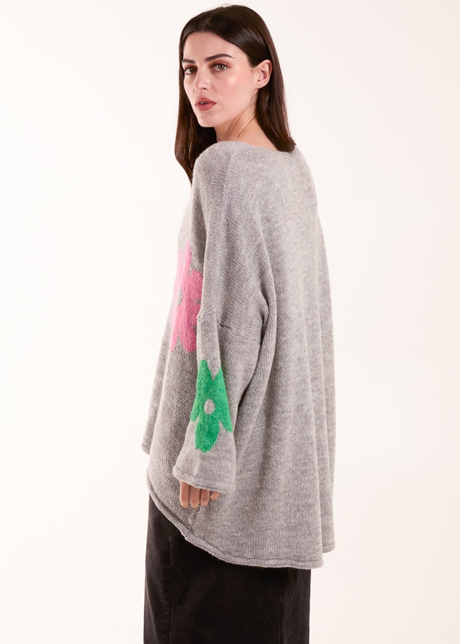 Blue Vanilla Grey Multi Coloured Daisy Flower Print Jumper