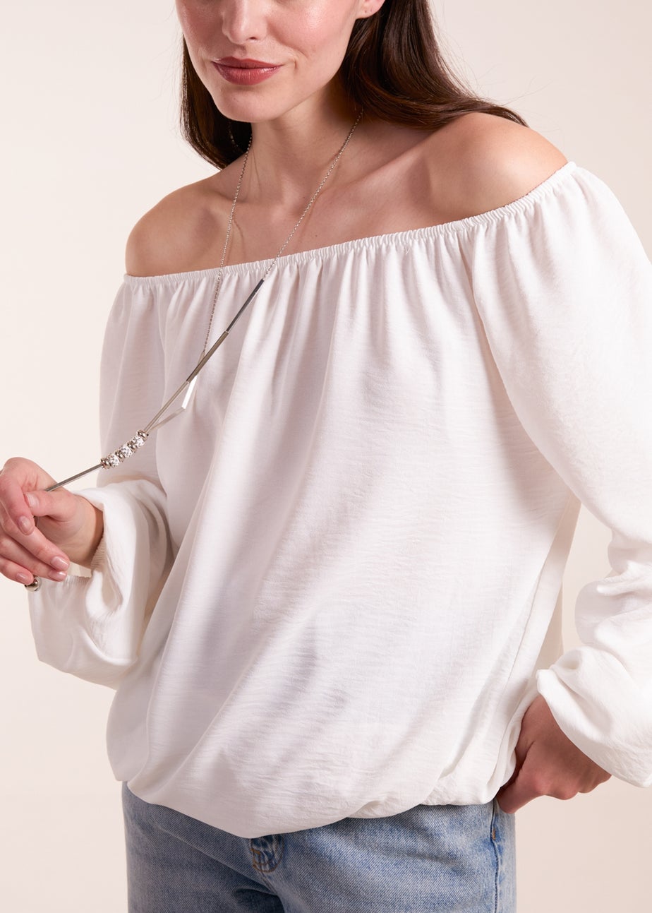 Blue Vanilla Ivory Necklace Bardot Elasticated Top