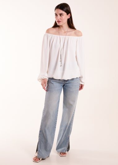 Blue Vanilla Ivory Necklace Bardot Elasticated Top