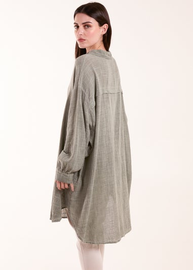 Blue Vanilla Khaki Cold Wash Cross Hatch Long Line Shirt