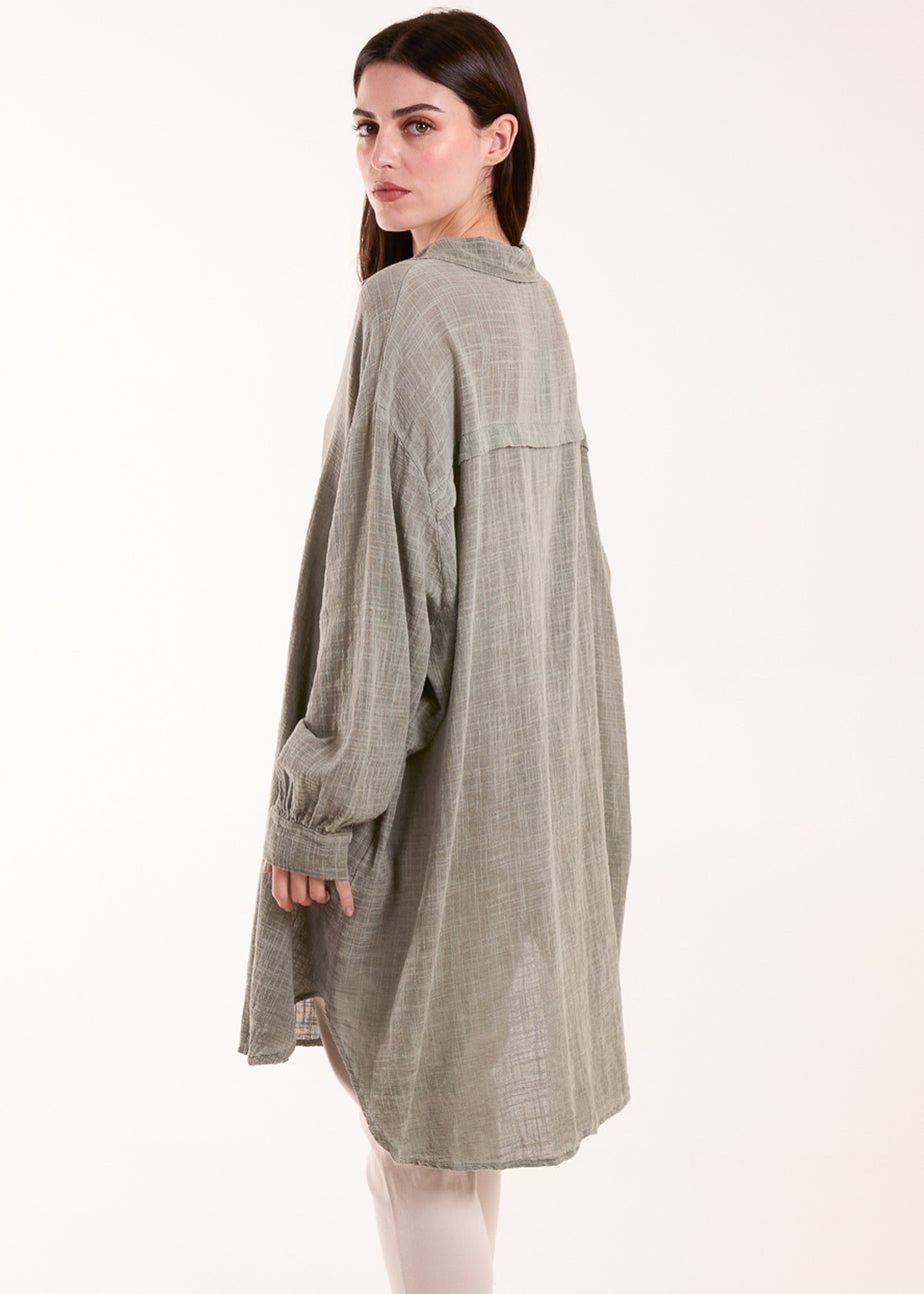 Blue Vanilla Khaki Cold Wash Cross Hatch Long Line Shirt