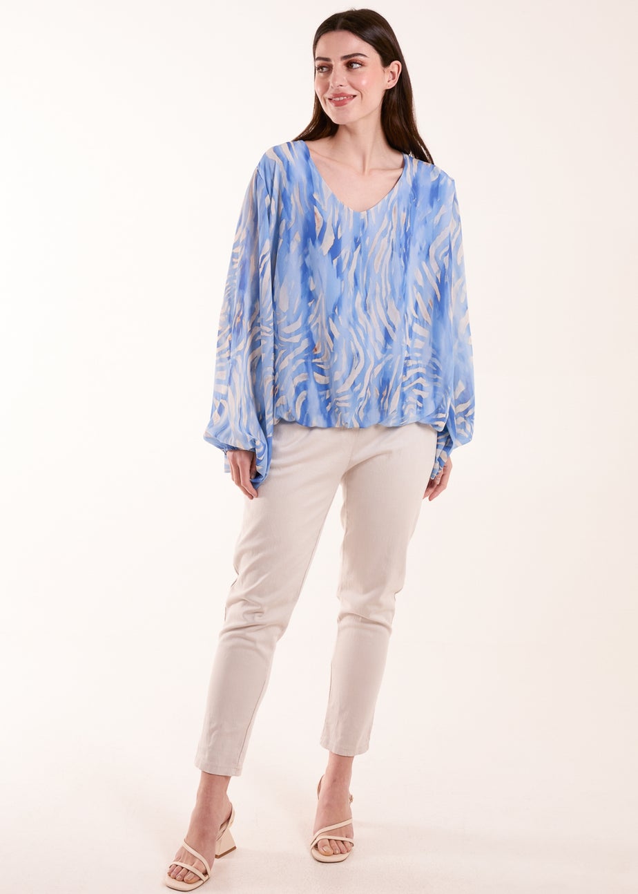 Blue Vanilla Blue Water Colour V Neck Top