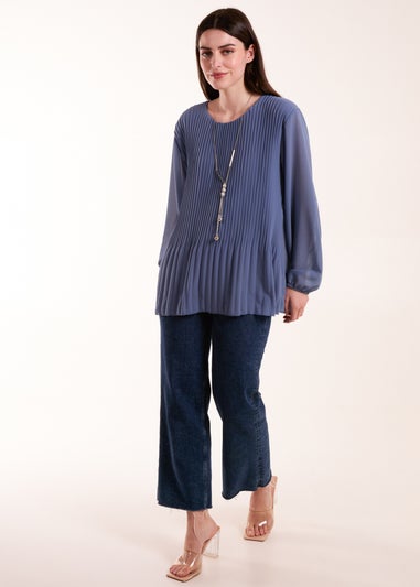 Blue Vanilla Denim Blue Long Sleeve Pleated Top