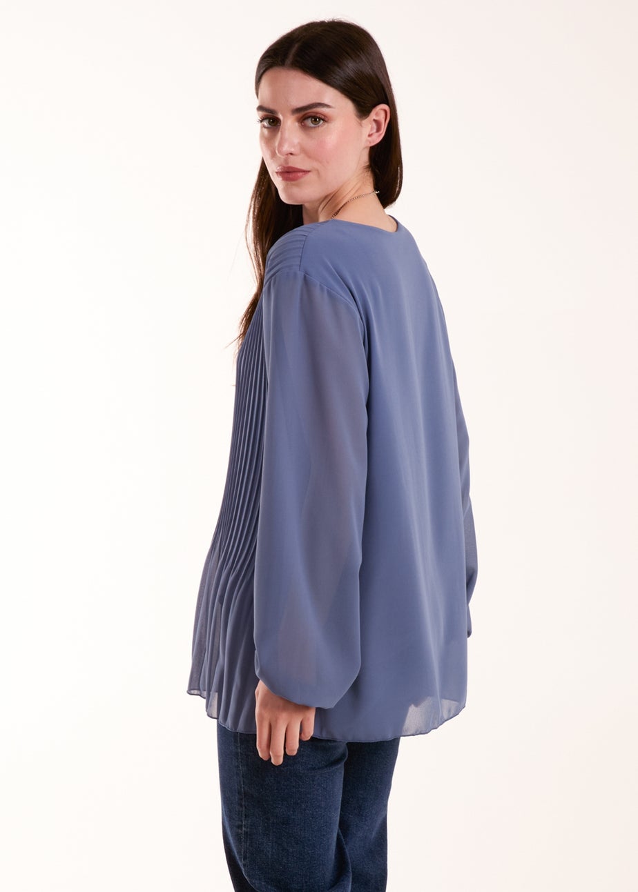 Blue Vanilla Denim Blue Long Sleeve Pleated Top