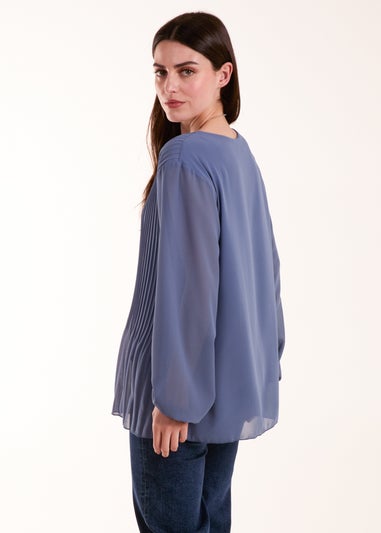 Blue Vanilla Denim Blue Long Sleeve Pleated Top