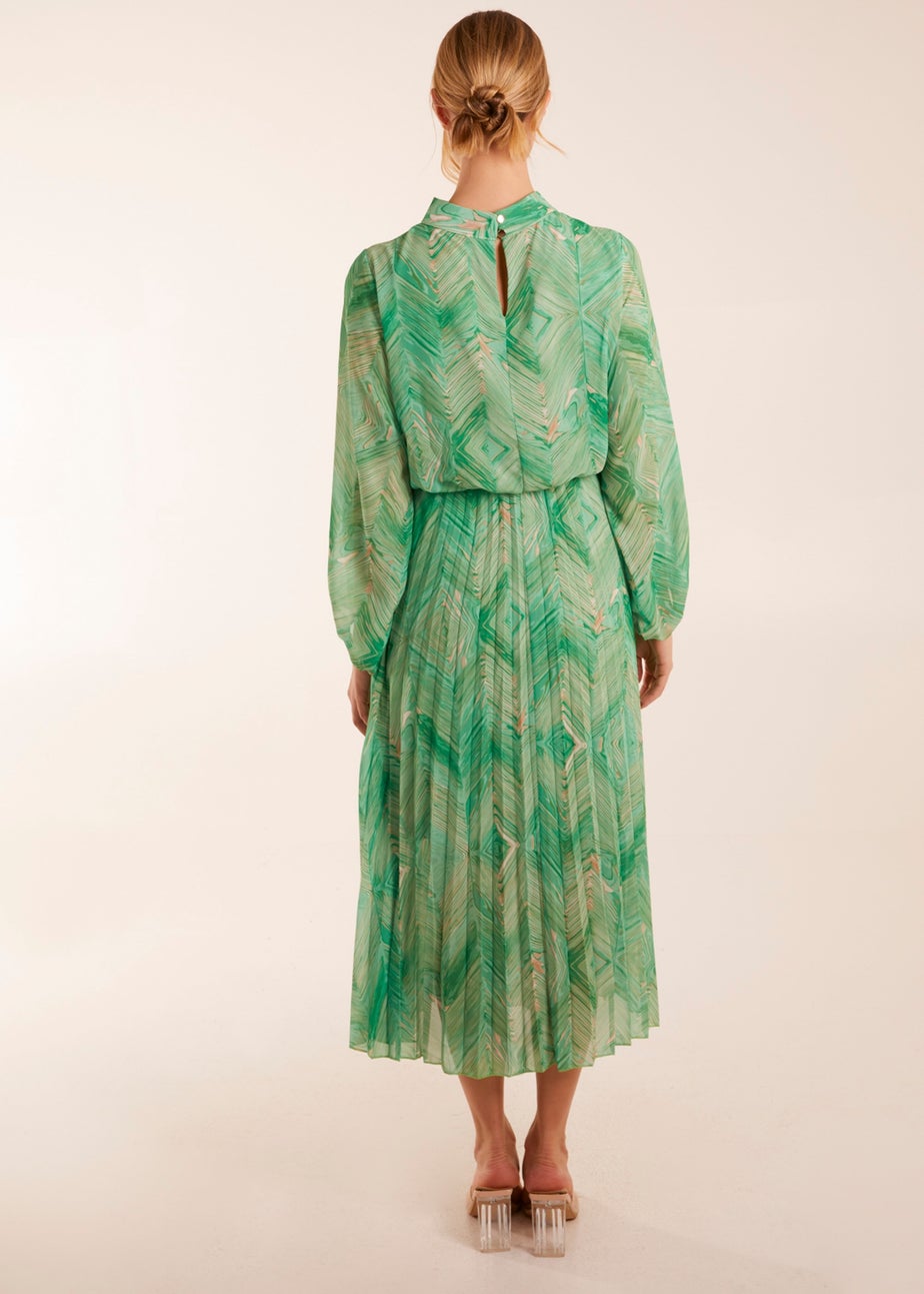 Blue Vanilla Green Diamond Aztec High Neck Dress