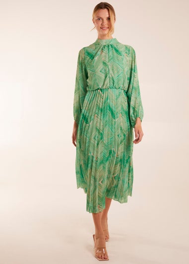 Blue Vanilla Green Diamond Aztec High Neck Dress