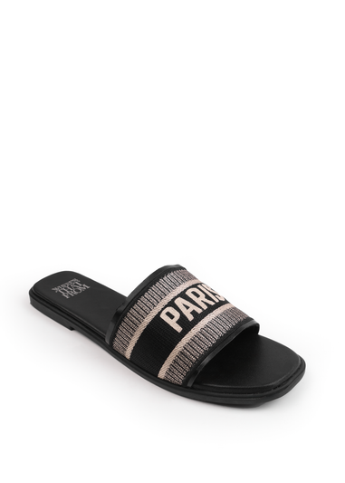 Where's That From Black PU Candour Textile Strap Sandals