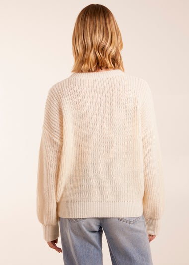 Blue Vanilla Ivory Sequin Daisy Flower Knitted Jumper