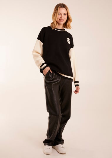 Blue Vanilla Black Rock & Roll Slogan Round Neck Sweatshirt