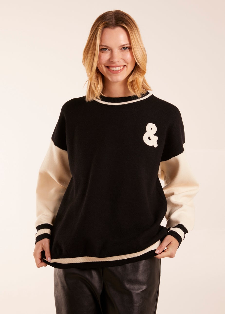 Blue Vanilla Black Rock & Roll Slogan Round Neck Sweatshirt