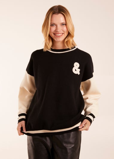 Blue Vanilla Black Rock & Roll Slogan Round Neck Sweatshirt