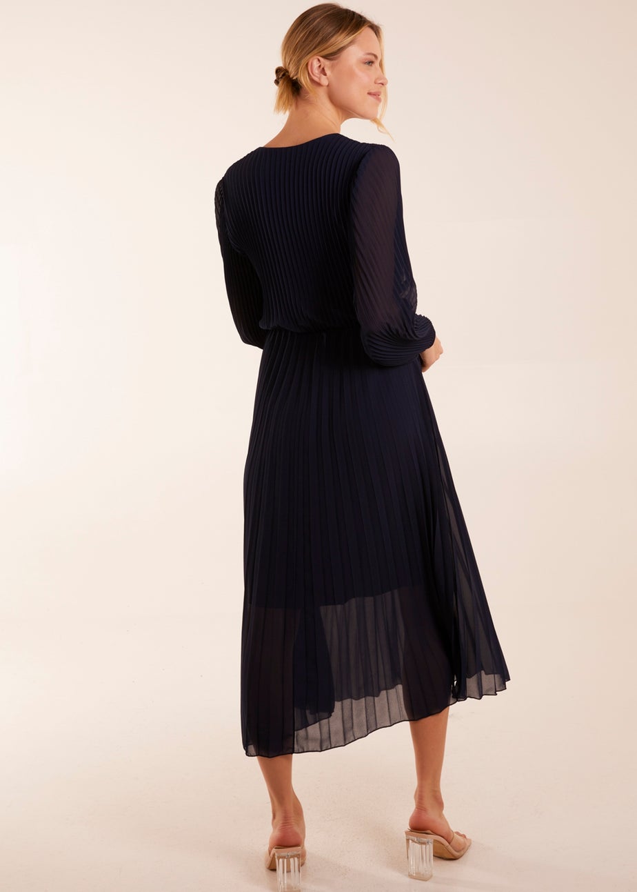 Blue Vanilla Navy Wrap Front Pleated Maxi Dress