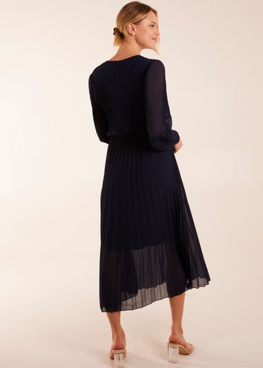 Blue Vanilla Navy Wrap Front Pleated Maxi Dress