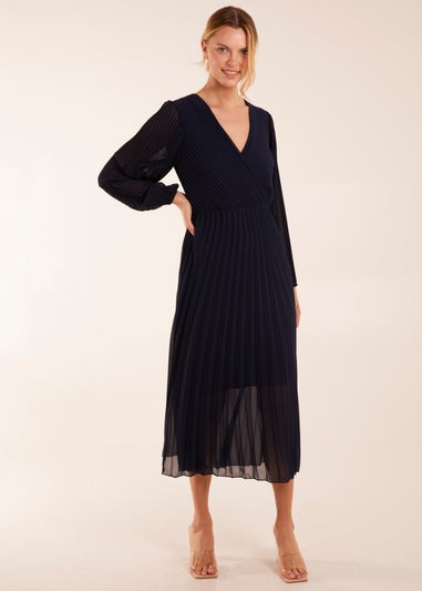 Blue Vanilla Navy Wrap Front Pleated Maxi Dress