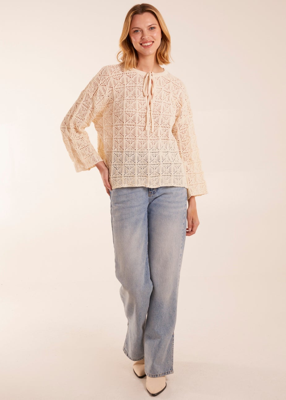 Blue Vanilla Stone Keyhole Tie Crochet Top